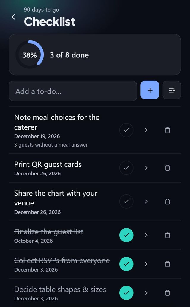 A checklist for the event: screen from the SeatSpot app