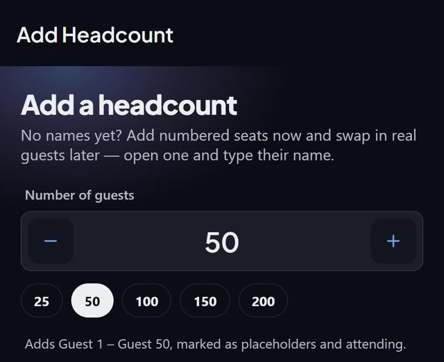 Start from a headcount: screen from the SeatSpot app