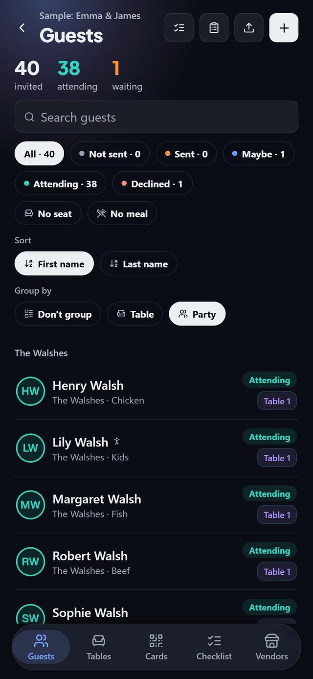 Families stay together: screen from the SeatSpot app