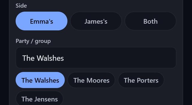 Each side of the wedding: screen from the SeatSpot app