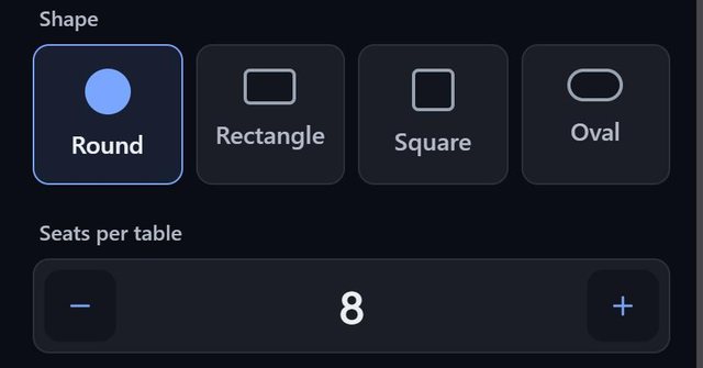 Round, rectangle, square, oval and more: screen from the SeatSpot app